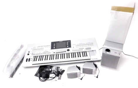 A Yamaha Tyros 3 keyboard, with surround sound, various accessories, etc., 112cm W.