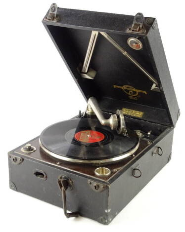 A Columbia portable gramophone, retailed by Alfred Hays of London.