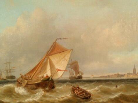 19thC Continental School. Shipping off the Dutch coast