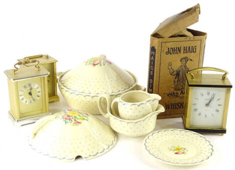 A Susie Cooper part tea service, carriage clocks, etc.