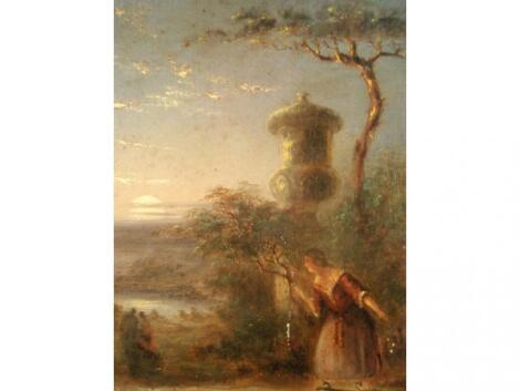 19thC School. The Discovery. Moonlight lovers overlooked by a female