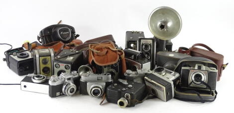 A collection of cameras, various makes, lenses etc., to include some with lenses etc.