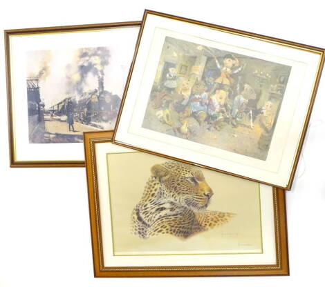 Terence Cuneo. La Fleche D'or, artist signed limited edition print, another by the artist titled, D'Artagnan and the three Mouseketeers, and a limited edition print signed Kim Brooks. (3)