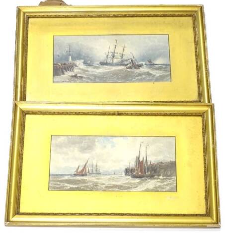 After Thomas Bush Hardy. Shipping in choppy scenes, coloured prints, 16cm x 33cm, a pair.