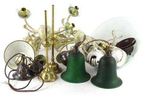 Various light fittings, to include wall lights, rise and fall ceiling lamp etc.