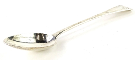 A William IV silver Old English pattern serving spoon, engraved with monogram, 4½oz.