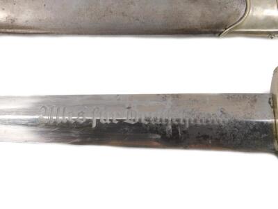 A Sturmabteilung SA dagger, the steel blade by Kaufmann & Sohne Solingen, engraved Alles fur Deutschland, with metal scabbard, 37cm L. - 3