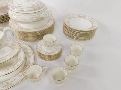 A Royal Worcester porcelain part dinner and coffee service, decorated in the Lagoon pattern, comprising oval meat platter, oval dish, pair of vegetable tureens and covers, sauce boat on stand, nine dinner, soup and dessert plates, nine fruit bowls, coffee - 2