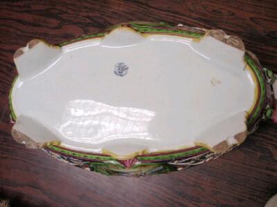 A continental Majolica jardiniere of boat shaped with two scroll handles - 3