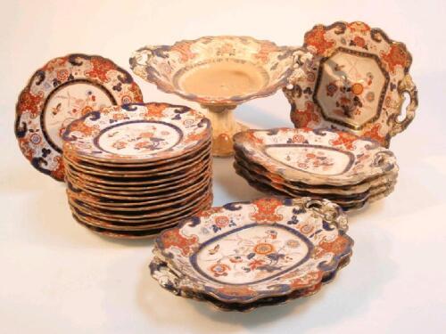 A 19thC iron stone dessert service printed and painted in the Imari palette