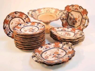 A 19thC iron stone dessert service printed and painted in the Imari palette