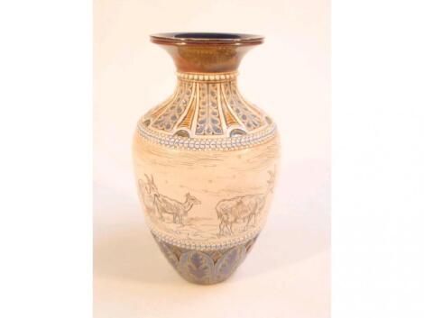 A Doulton Lambeth stoneware vase by Hannah Barlow incised with a band of