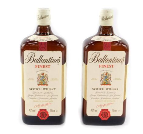 Two bottles of Ballantine's Scotch whisky, 1 litre.