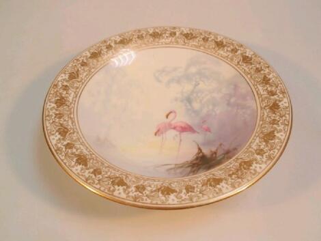 A Royal Worcester dessert stand centrally painted with flamingo's in a