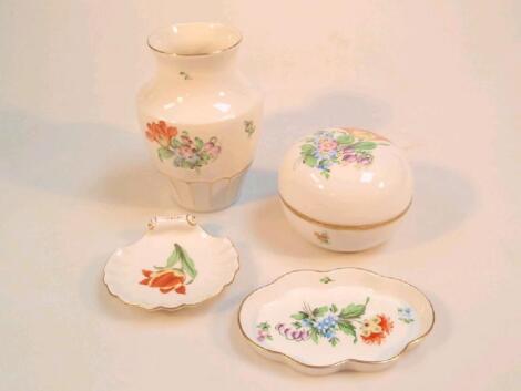 Four pieces of Herend china comprising vase