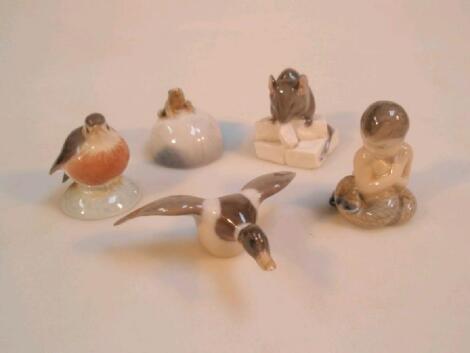 A Royal Copenhagen miniature of a mouse gnawing cheese 4?cm; another of