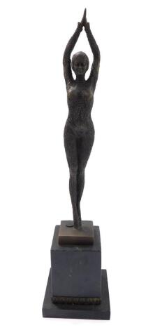 After Dimitri Chiparus (Romanian 1886-1947). The Starfish Dancer, a bronze sculpture, raised on a square black marble plinth, bears Quality Bronze mark, 48.5cm H.