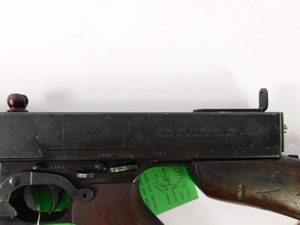 A replica Thompson sub machine gun, calibre .45 automatic cartridge