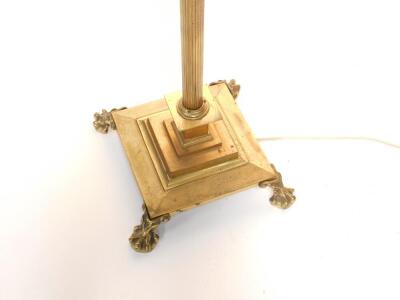 A brass Corinthian column standard lamp, raised on a stepped square base and paw and pad feet, 148cm H. - 2