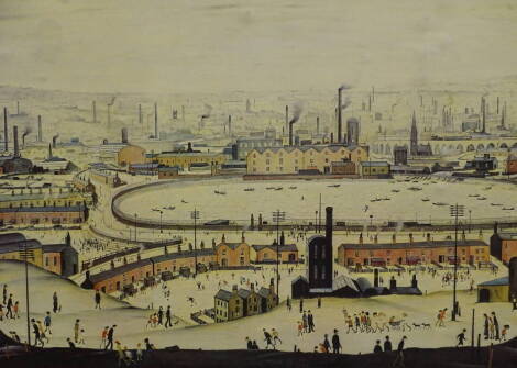 Laurence Stephen Lowry (1887-1976). The Pond, artist signed coloured print, 46cm x 58cm. Label verso Bernhardt Gallery, Darlington, with copy of 1973 invoice, and exhibition catalogue.