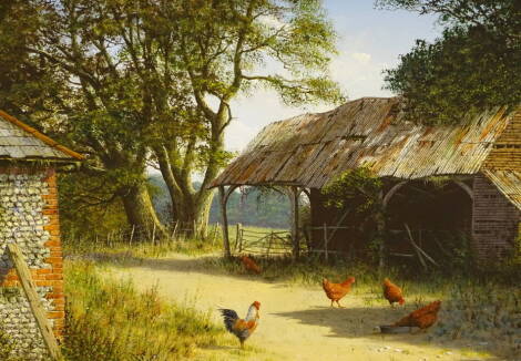 Edward Hersey (b.1948). Farmyard with chickens, oil on canvas, signed, 44.5cm x 60cm.