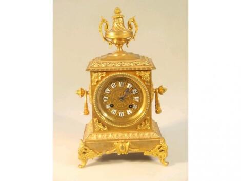 A 19thC gilt metal mantel clock by Japy Freres