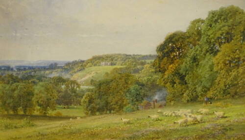 Harold Sutton Palmer (1854-1933). Rural landscape with sheep; castle in the distance, watercolour, signed, 35cm x 53cm.