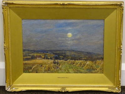 Rowland Henry Hill (1873-1952). Moonlit landscape with figures in corn field, watercolour, 25.5cm x 37cm. - 2