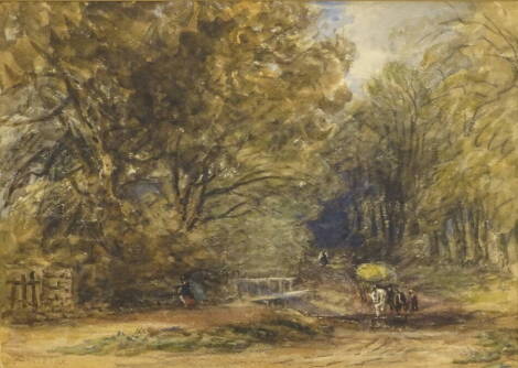 David Cox (1783-1859). Crossing the Ford, watercolour, signed and titled verso, 20cm x 27cm. Label verso Henry J Mullen Ltd., Harrogate.