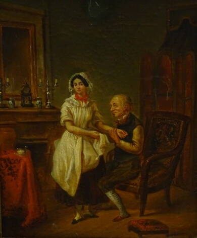 B. Raynaud (19thC). Old gentleman and young maiden, oil on canvas, signed, 33.5cm x 25.5cm.