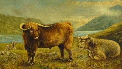 D. McLeod (19thC). Highland cattle, oil on canvas, signed and dated 1889, 29cm x 44cm.