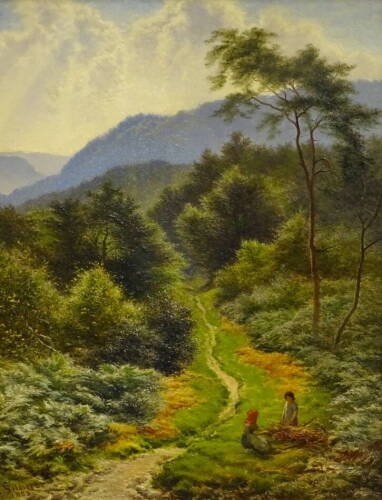 Arthur Gilbert Williams (1819-1895). Wooded sunny path, Limpfield, oil on board, signed, dated 1883, titled verso, 25.5cm x 19.5cm.