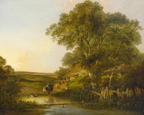 Edward Williams (1782-1855). The Farm Pond, oil on canvas, signed, 61.5cm x 74cm.