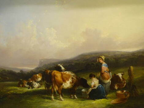 William Shayer (1788-1879). Milking scene, oil on canvas, signed, 70cm x 89cm.