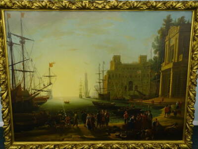 Style of Claude Lorrain. Harbour scene, masted ship and figures, oil on canvas, 99cm x 134cm - 2