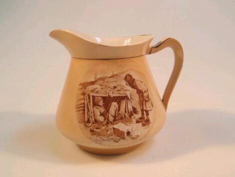 A Grimwades jug with transfer printed scene in sepia after Bruce Bairnsfather