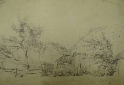 Thomas Sidney Cooper RA (1803-1902). Pencil sketch with part watermark J WHATMAN TURKEY MILL 18--, by T.S.Cooper, inscribed Biddle Farm Grinstead & dated 1834, 13.5cm x 19cm, thatched and tiled farm buildings, reverse pencil sketch of a farm wagon. Proven