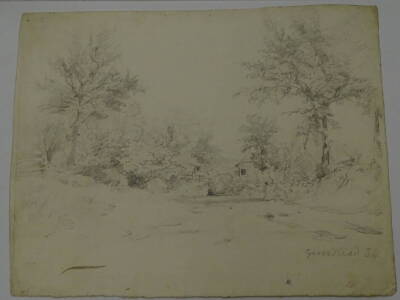 Thomas Sidney Cooper RA (1803-1902). Study of trees bordering a lane, pencil on paper, 19cm x 25cm. Watermarked "Ruse & Turners 1815" Inscribed "Grinstead" and dated 1834. Provenance: Goodacre Collection No 304. - 2