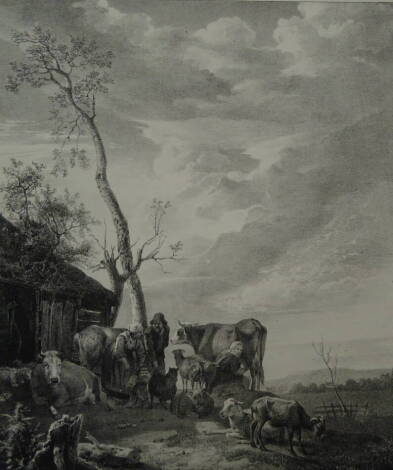 Thomas Sidney Cooper RA (1803-1902). Lithographic after Paul Potter (17c) Peasants and cattle, signed T S Cooper 1829 for Duke d'Arenberg. Provenance: Goodacre Collection No 423.