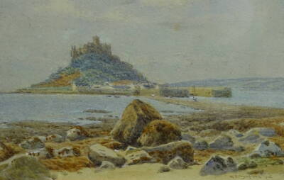 William Edward Croxford (1852-1926). St Michaels Mount, Village Harbour, watercolour - pair, signed, 16cm x 24cm. - 2