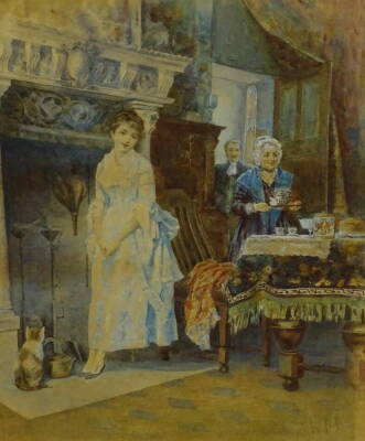 Walter Dendy Sadler (1854-1923). Tea time, watercolour, monogrammed, 34.5cm x 27.5cm.