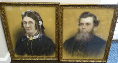 19thC British School. Portraits, pastel - pair, indistinctly signed, family tree verso, 59cm x 46.5cm. - 3