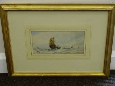 William Edward James Dean (?-1956). Sailing boats at sea, watercolour, signed, 12cm x 24.5cm. - 2