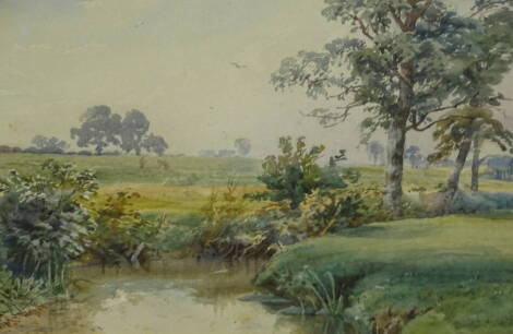 Frank Saltfleet (c.1860-1937). River scene, watercolour, signed, 17cm x 24cm.