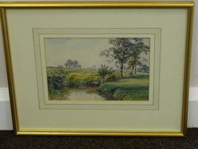 Frank Saltfleet (c.1860-1937). River scene, watercolour, signed, 17cm x 24cm. - 2