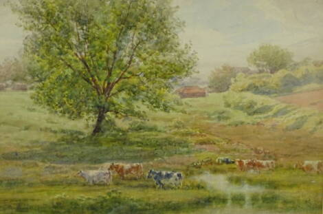 Henry Sykes (1854-1921). Rural landscape with cattle, watercolour, signed, 22.5cm x 31cm.