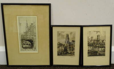 Thomas Waghorn. Lincoln from Brayford Pond, artist signed etching, 23cm x 15.5cm and two others. - 4