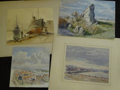 Cecil Westland Pilcher (1870-1943). Harbour scene, watercolour, 22cm x 28cm, and three other works by the same artist (4). - 2