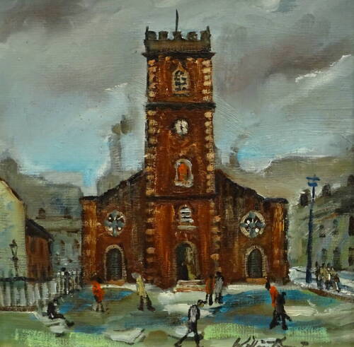 William Ralph Turner (1920-2013). Christ Church, Macclesfield, oil on board, signed and titled verso, 21.5cm x 19.5cm.