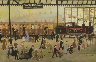 Helen Layfield Bradley (1900-1979). Blackpool station, artist signed coloured print, 40cm x 56.5cm.